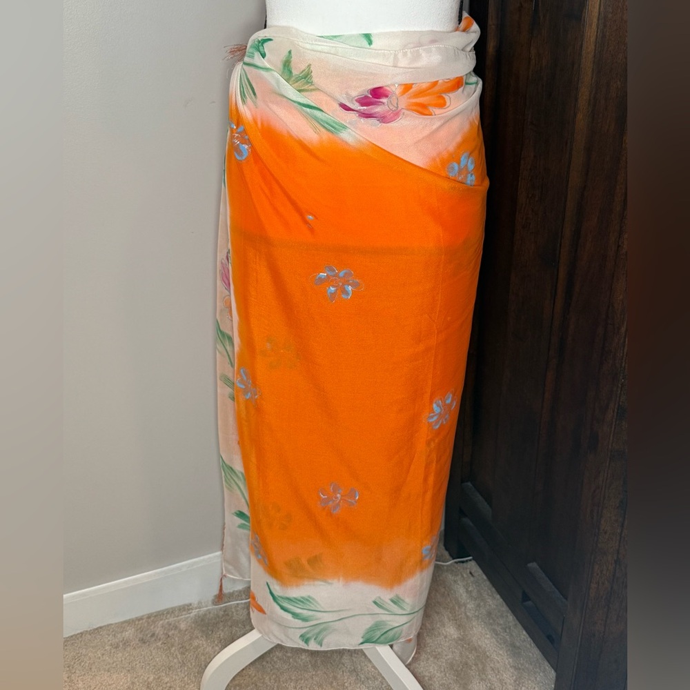 Tropical Floral Orange Pareo- NWOT Vintage